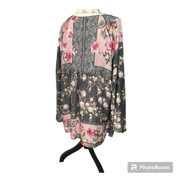 Johnny Was Pure Luxurious Silk Cottage Tunic Flowy Lagenlook Blush Pink Grey L - Picture 4 of 6